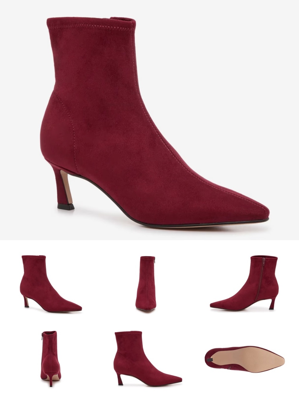 boots pointed toe kitten heel NEW size 9 burgundy red suede side zip comfort